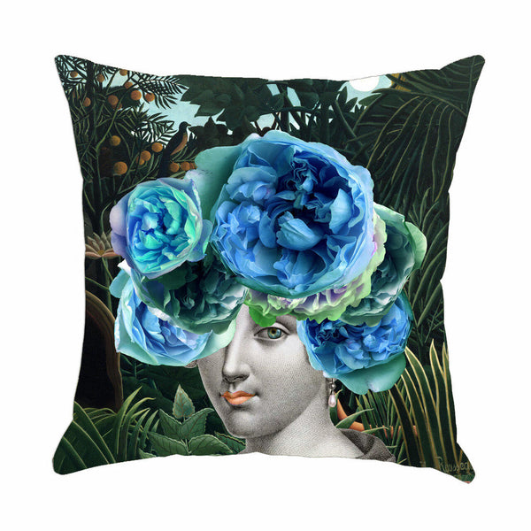 Young and Battaglia English Rose In The Jungle BLUE Cushion