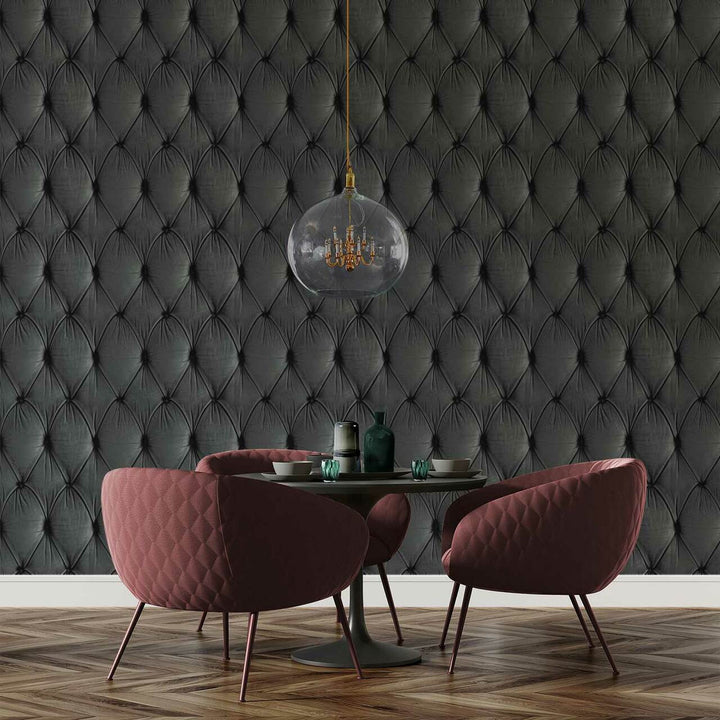 Young and Battaglia Grey Chesterfield Button Back Wallpaper