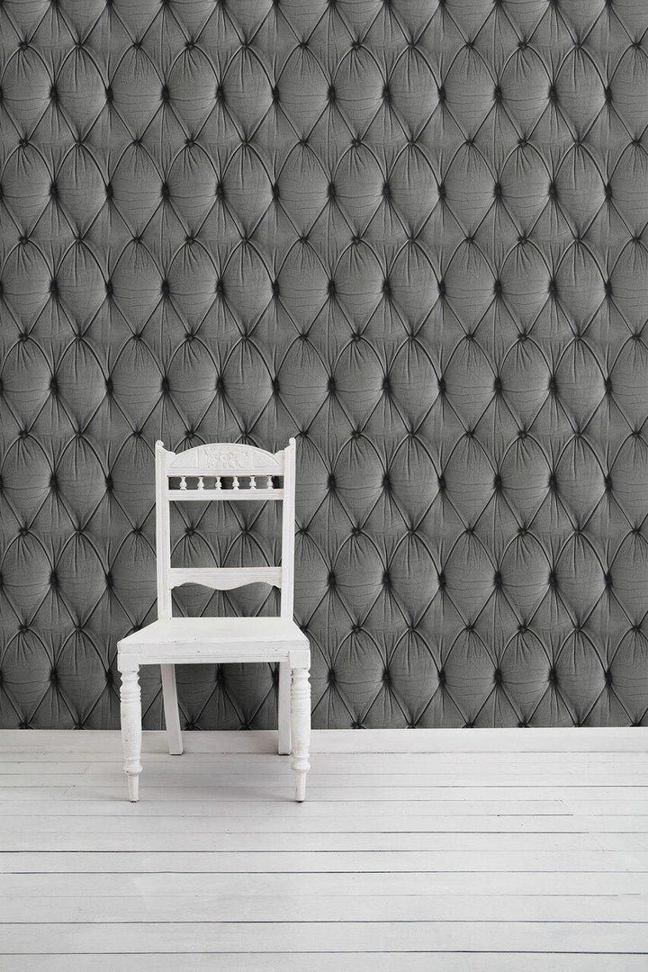 Young and Battaglia Grey Chesterfield Button Back Wallpaper