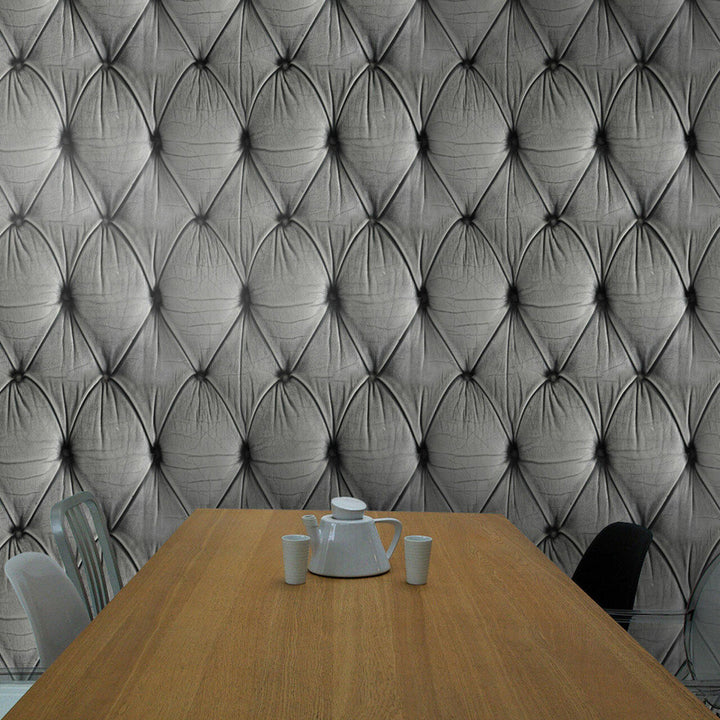 Young and Battaglia Grey Chesterfield Button Back Wallpaper