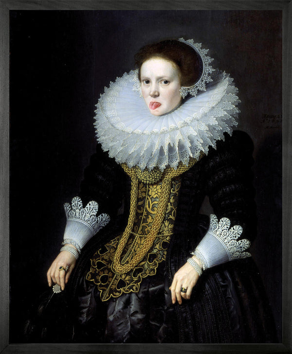 Young and Battaglia Lady with Tongue out 1 Framed Printed canvas