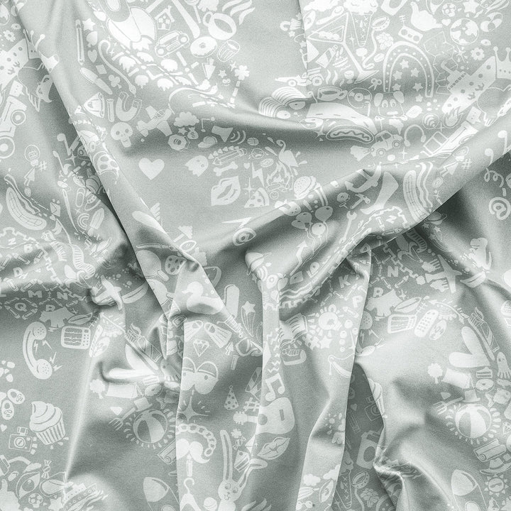 Young and Battaglia New World Damask Printed Fabric - Grey Blue and White