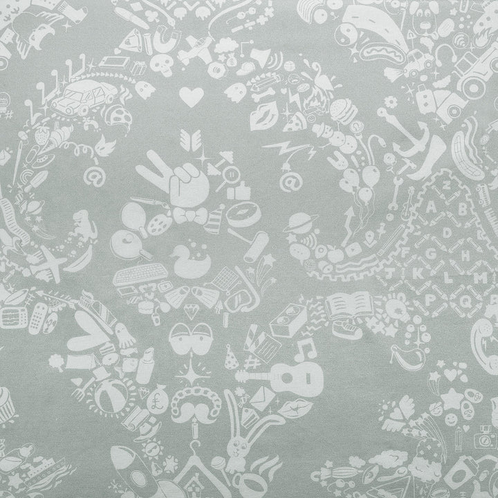 Young and Battaglia New World Damask Printed Fabric - Grey Blue and White