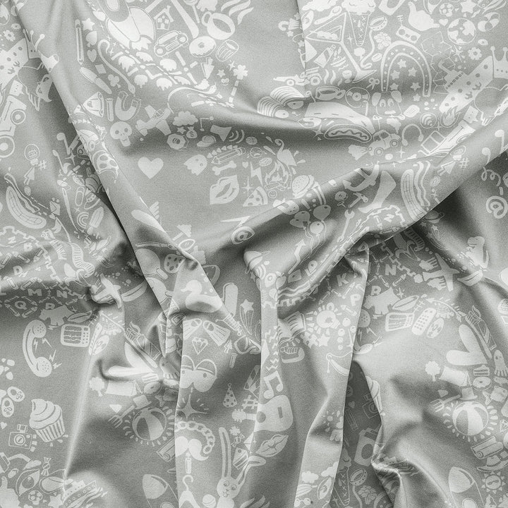Young and Battaglia New World Damask Printed fabric- White and Grey