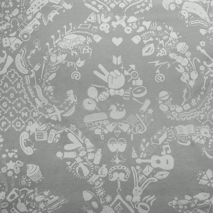 Young and Battaglia New World Damask Printed fabric- White and Grey