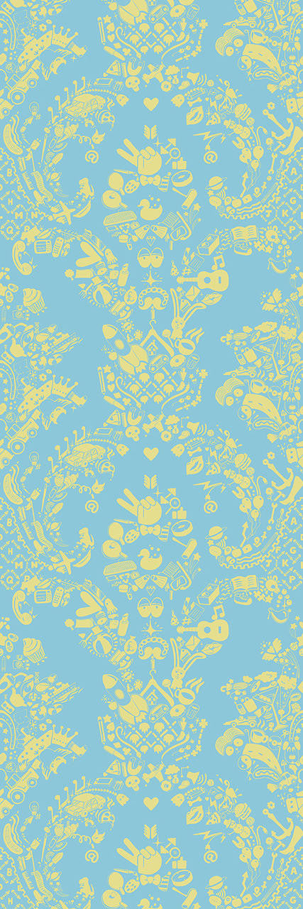 Young and Battaglia New World Damask Wallpaper- Blue and Lime