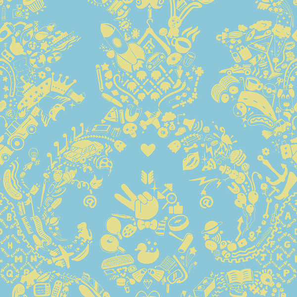 Young and Battaglia New World Damask Wallpaper- Blue and Lime