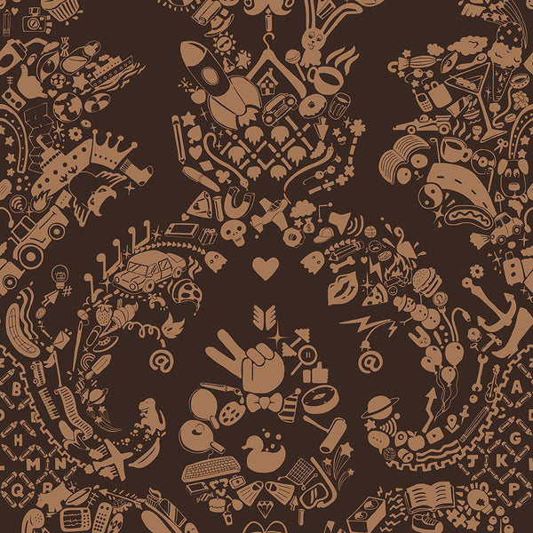 Young and Battaglia New World Damask Wallpaper- Brown and Beige