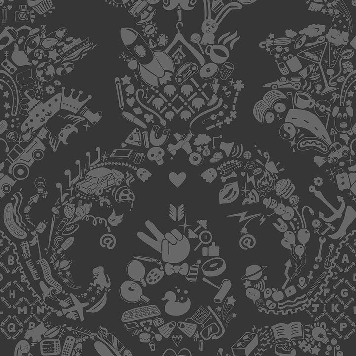 Young and Battaglia New World Damask Wallpaper- Grey and Grey