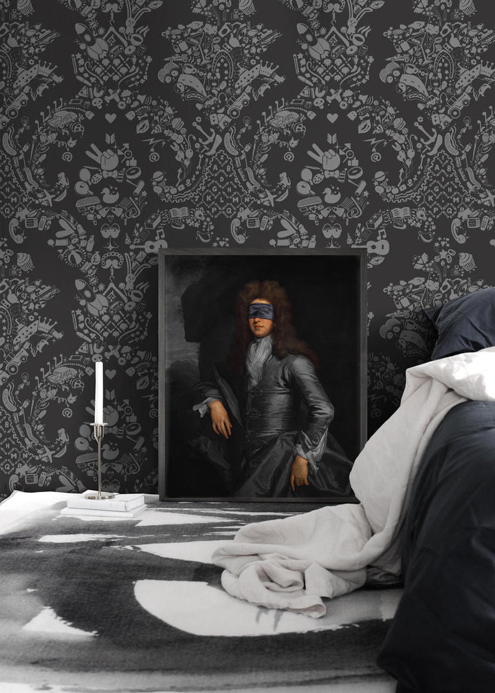 Young and Battaglia New World Damask Wallpaper- Grey and Grey