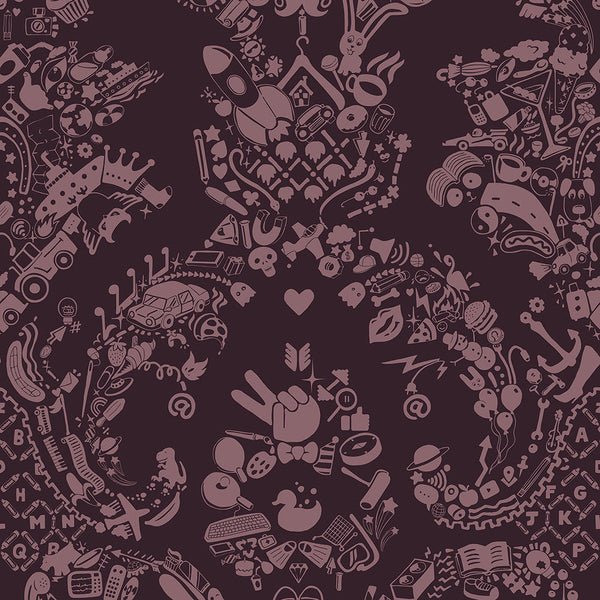 Young and Battaglia New World Damask Wallpaper- Pink and Pink