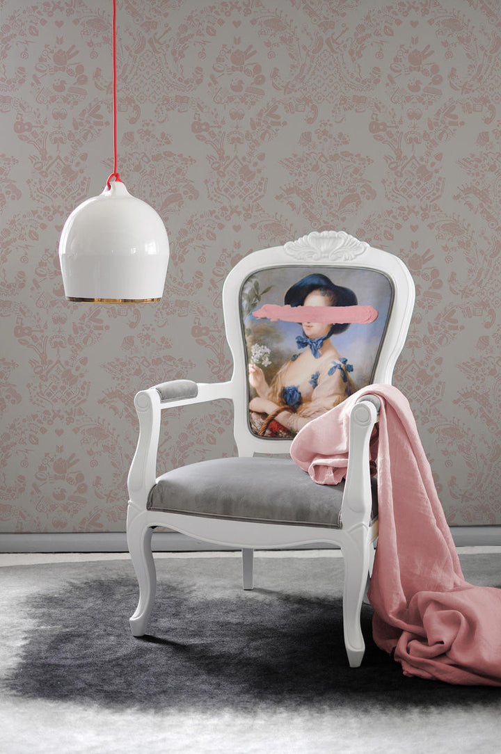 Young and Battaglia New World Damask Wallpaper- Pink and White