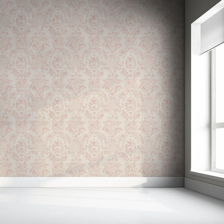 Young and Battaglia New World Damask Wallpaper- Pink and White