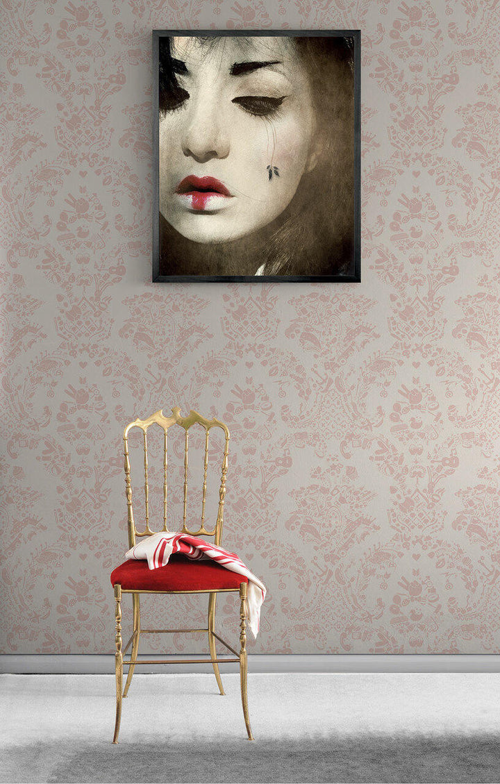 Young and Battaglia New World Damask Wallpaper- Pink and White