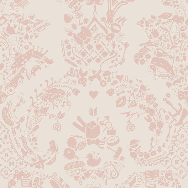 Young and Battaglia New World Damask Wallpaper- Pink and White