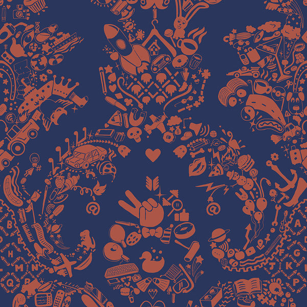 Young and Battaglia New World Damask Wallpaper- Purple and Orange