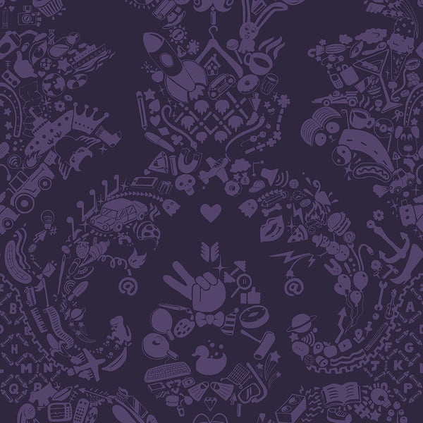 Young and Battaglia New World Damask Wallpaper- Purple and Purple