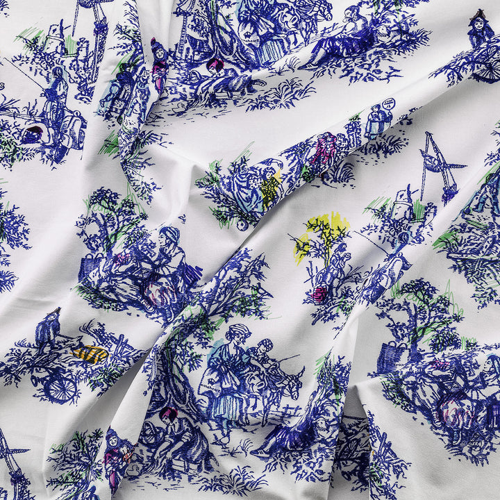 Young and Battaglia Once Upon Our Time Printed Fabric- White and Blue
