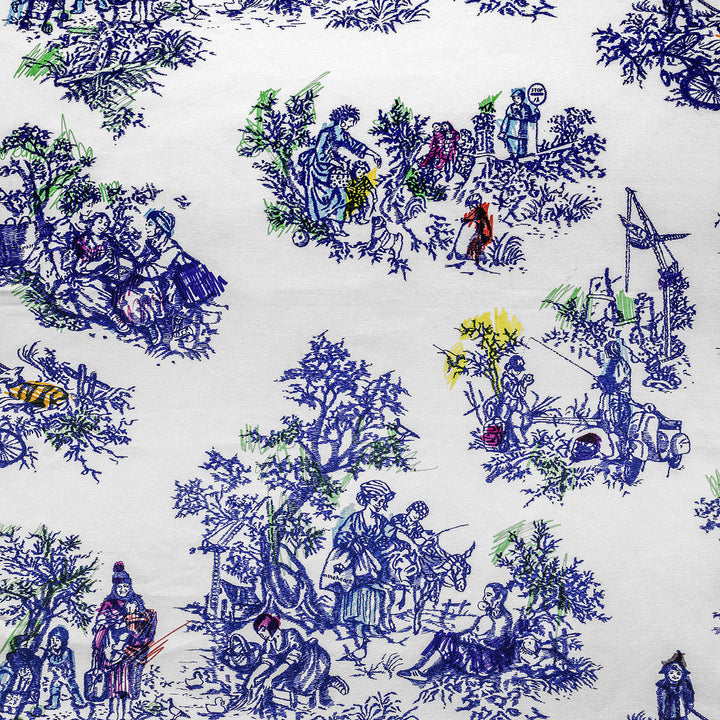 Young and Battaglia Once Upon Our Time Printed Fabric- White and Blue