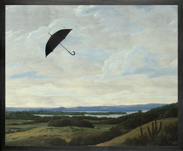 Young and Battaglia Umbrella in the wind Framed Printed Canvas