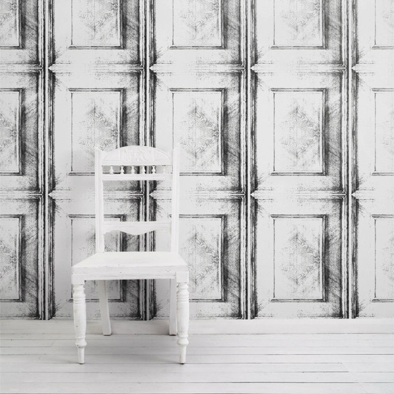Almost White Dutch Inlay Panelling Wallpaper