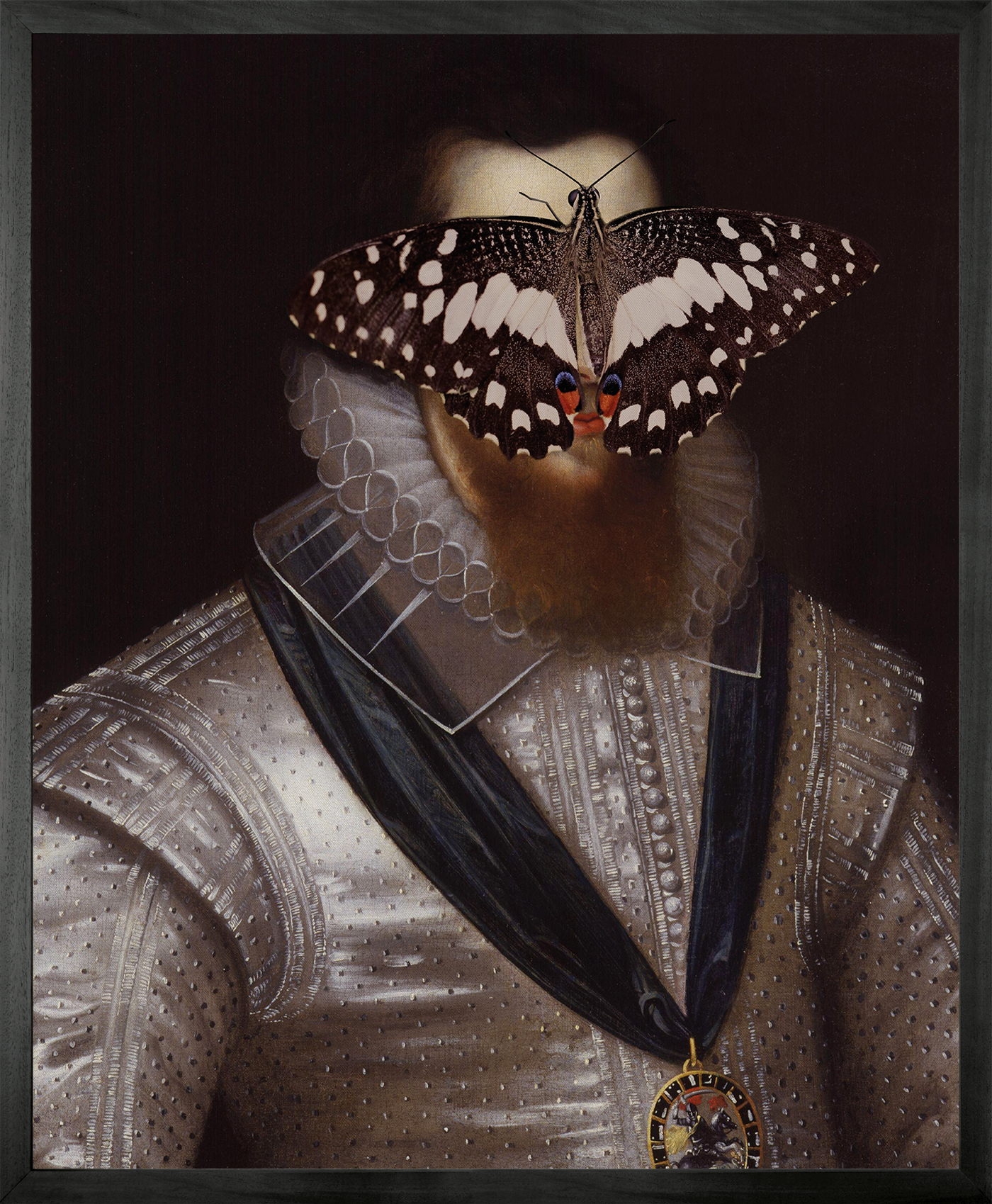 Portrait of Black and White Butterfly on Man
