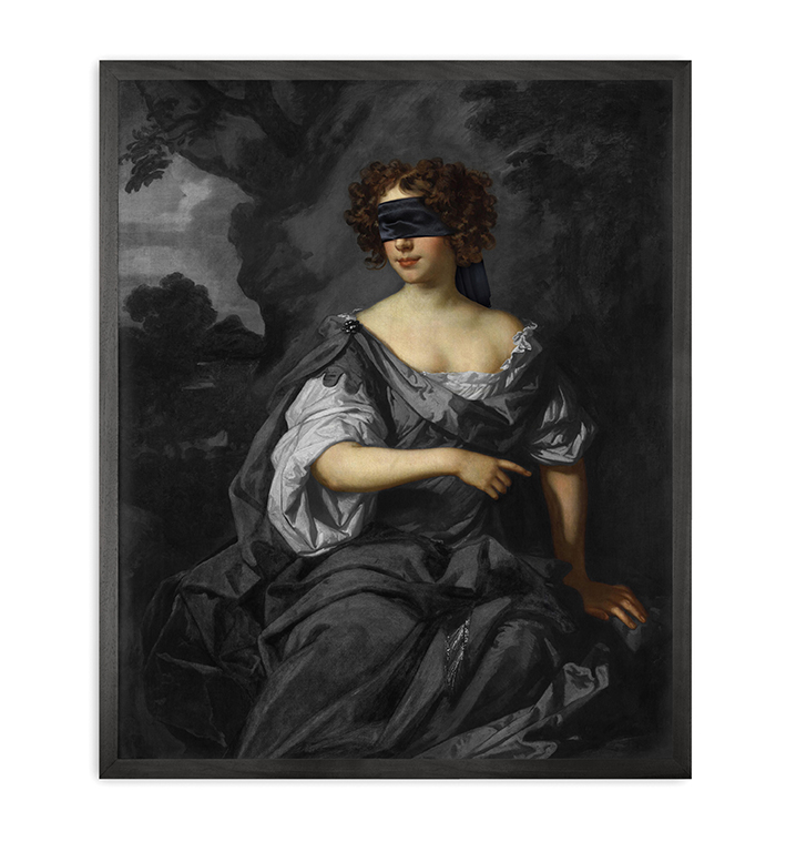 blindfolded woman painting