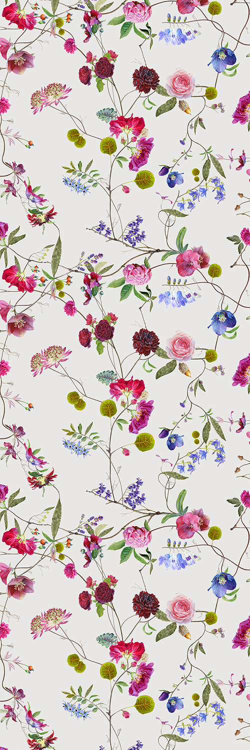 Botanical Chinoiserie White and Purples Wallpaper