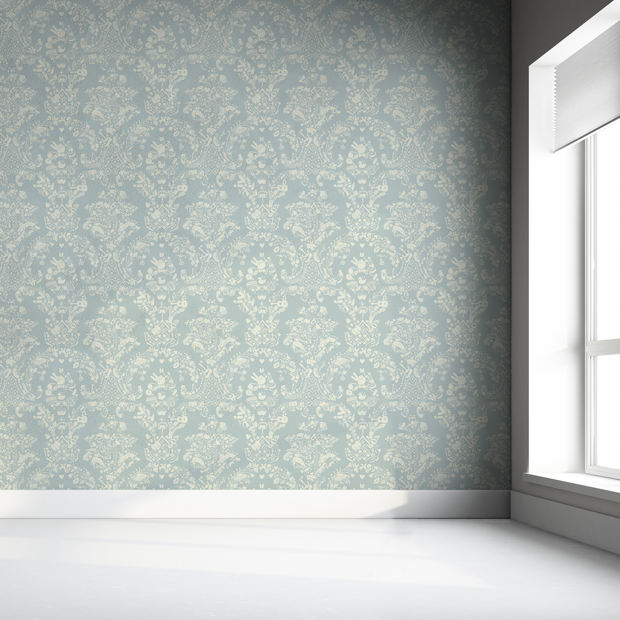 greyblue white damask wallpaper