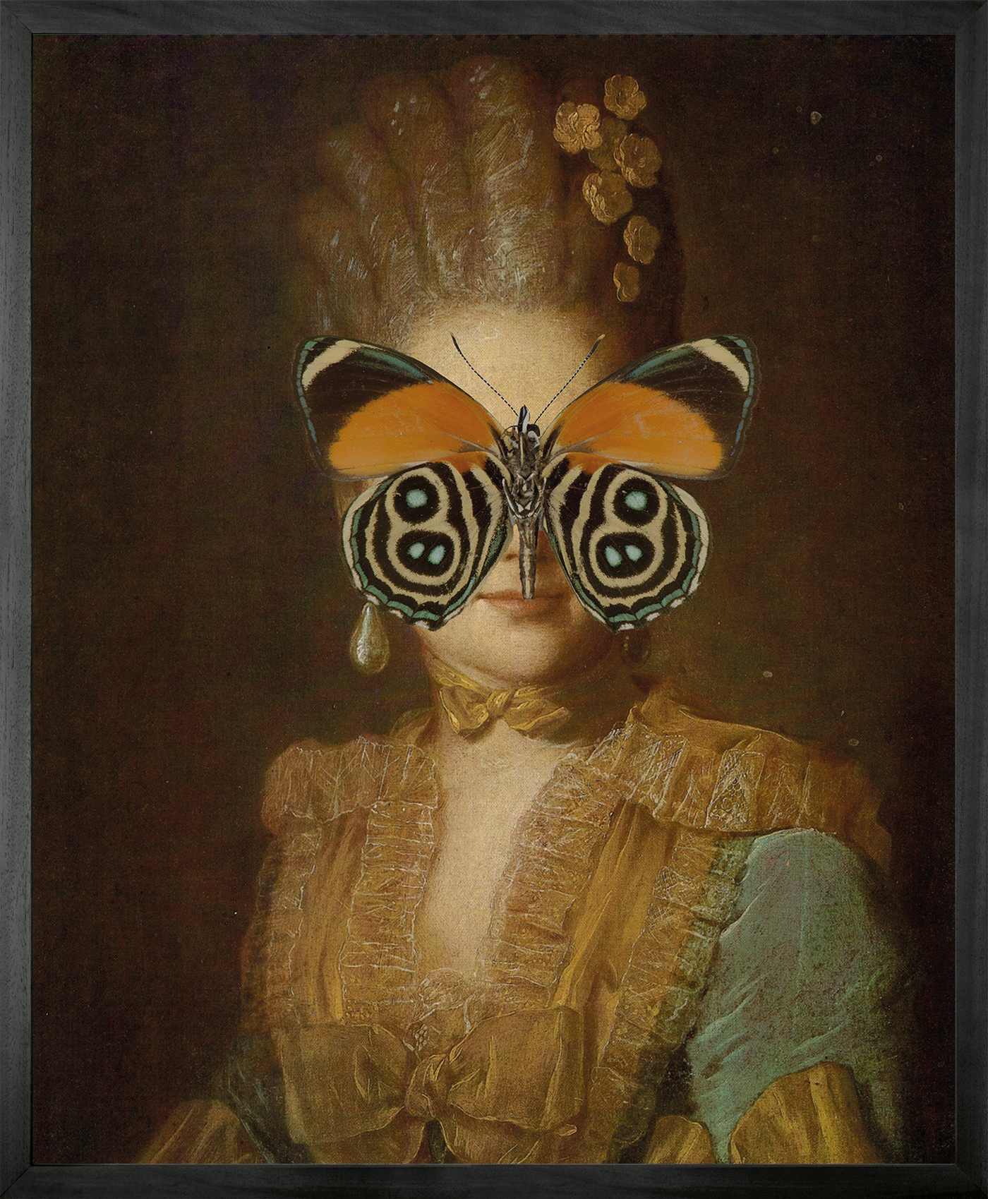 Portrait of Orange and Green Butterfly on Lady