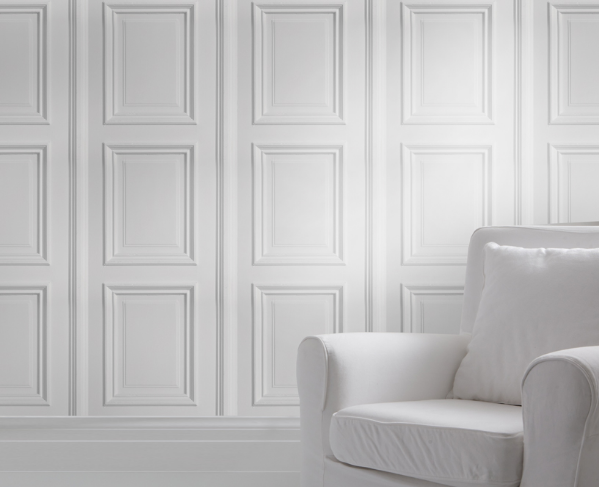 Mineheart white panelling wallpaper